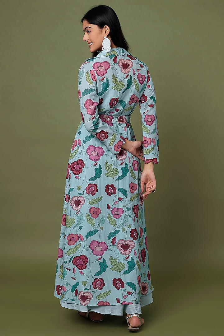 Sky Blue Printed Jacket Vacation Dress by TARO at Pernia's Pop Up Shop