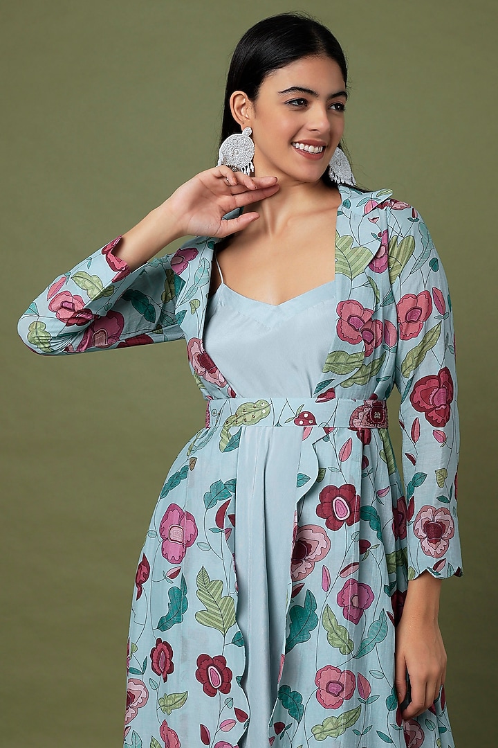 Sky Blue Printed Jacket Vacation Dress by TARO at Pernia's Pop Up Shop