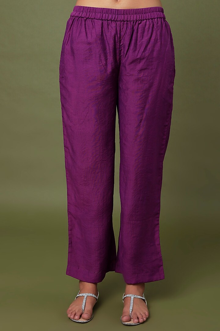 Violet Hand Embroidered Party Wear Anarkali Set by TARO at Pernia's Pop Up Shop