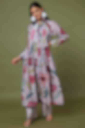 Grey Printed Shirt Kurta Set by TARO at Pernia's Pop Up Shop