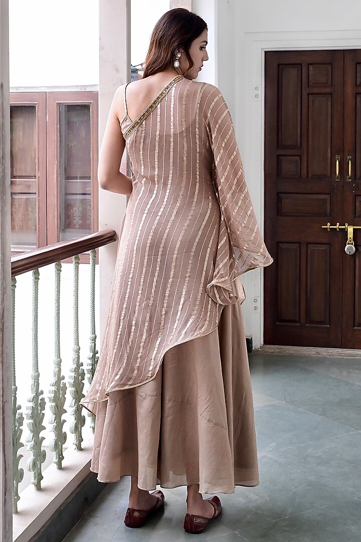 Golden Beige Cotton Lurex Embroidered Co-Ord Set by TARO at Pernia's Pop Up Shop