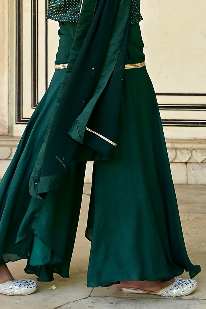 Bottle Green Georgette Party Wear Sharara Set by TARO at Pernia's Pop Up Shop