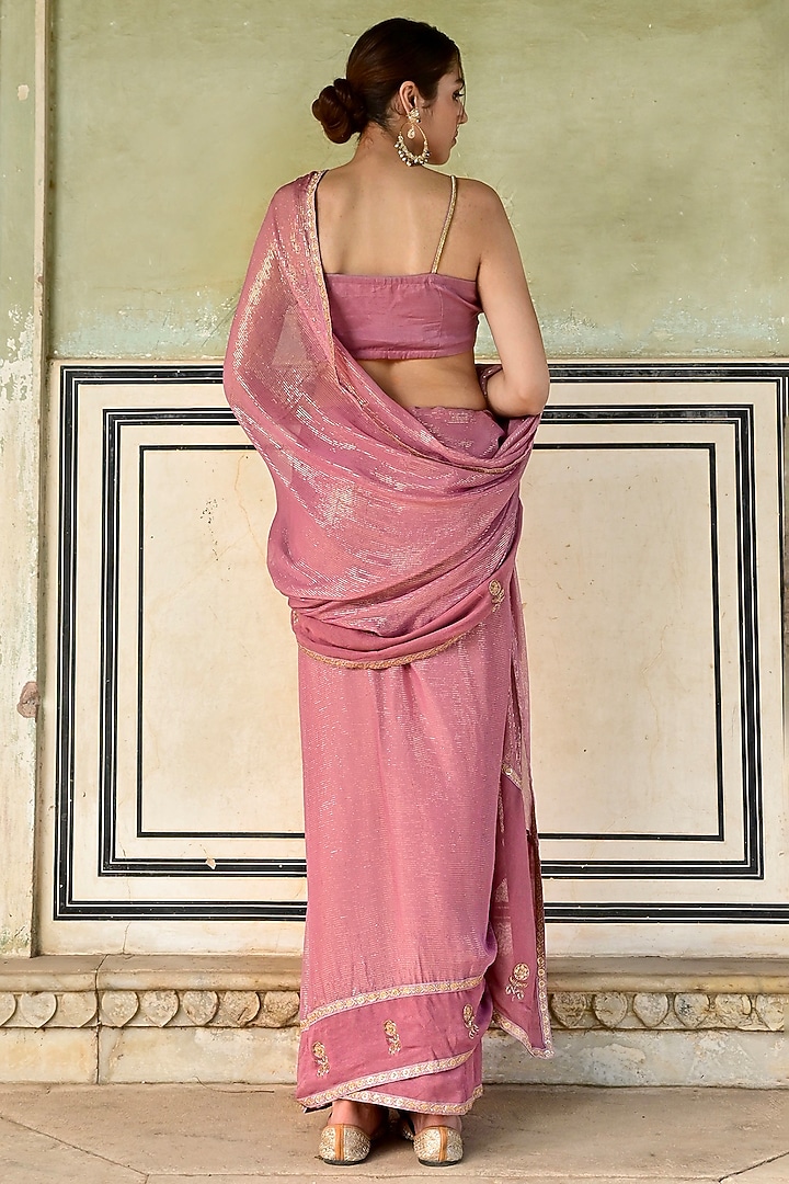 Dark Pink Georgette Blouse With Lehenga For Indian & Pakistani Wedding Festival - Sequins Zari Embroidered Work