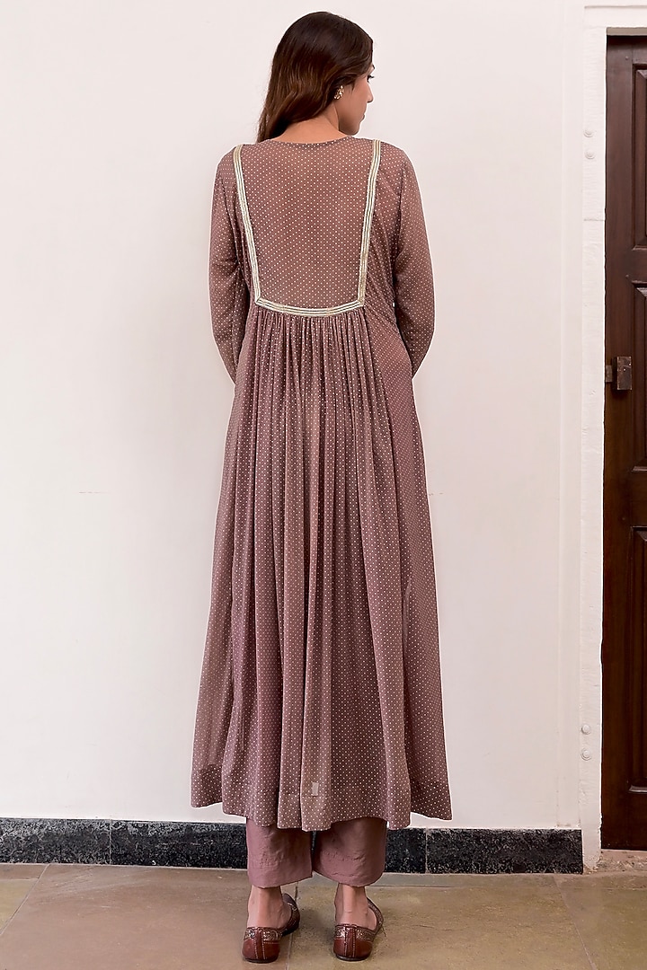Peanut Brown Chiffon Dew Drop Gathered Kurta Set by TARO at Pernia's Pop Up Shop