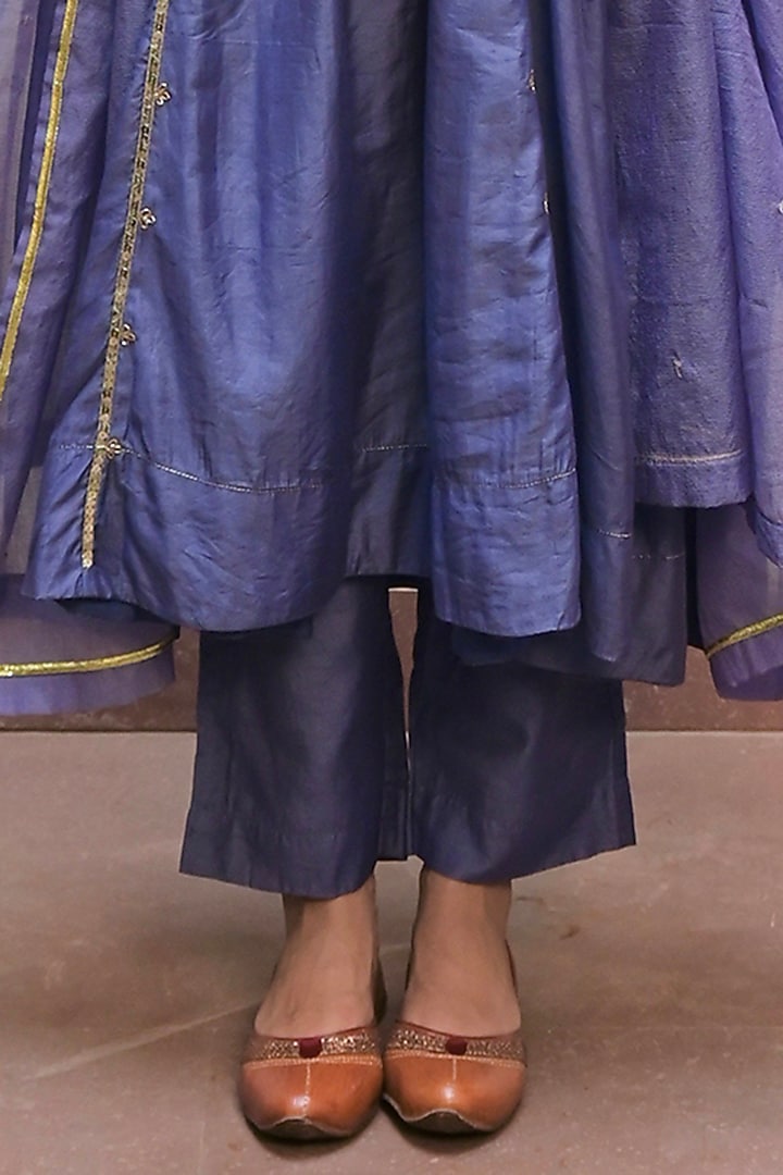 Berry Blue Chanderi Silk Sequins Embroidered A-line Kurta Set by TARO at Pernia's Pop Up Shop