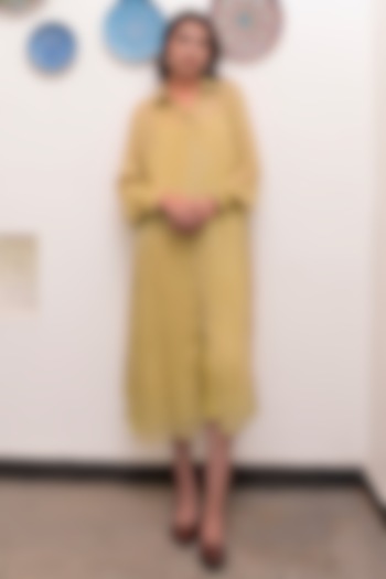 Pista Green Cotton Crepe Silver Lurex Summer Shirt Dress by TARO at Pernia's Pop Up Shop