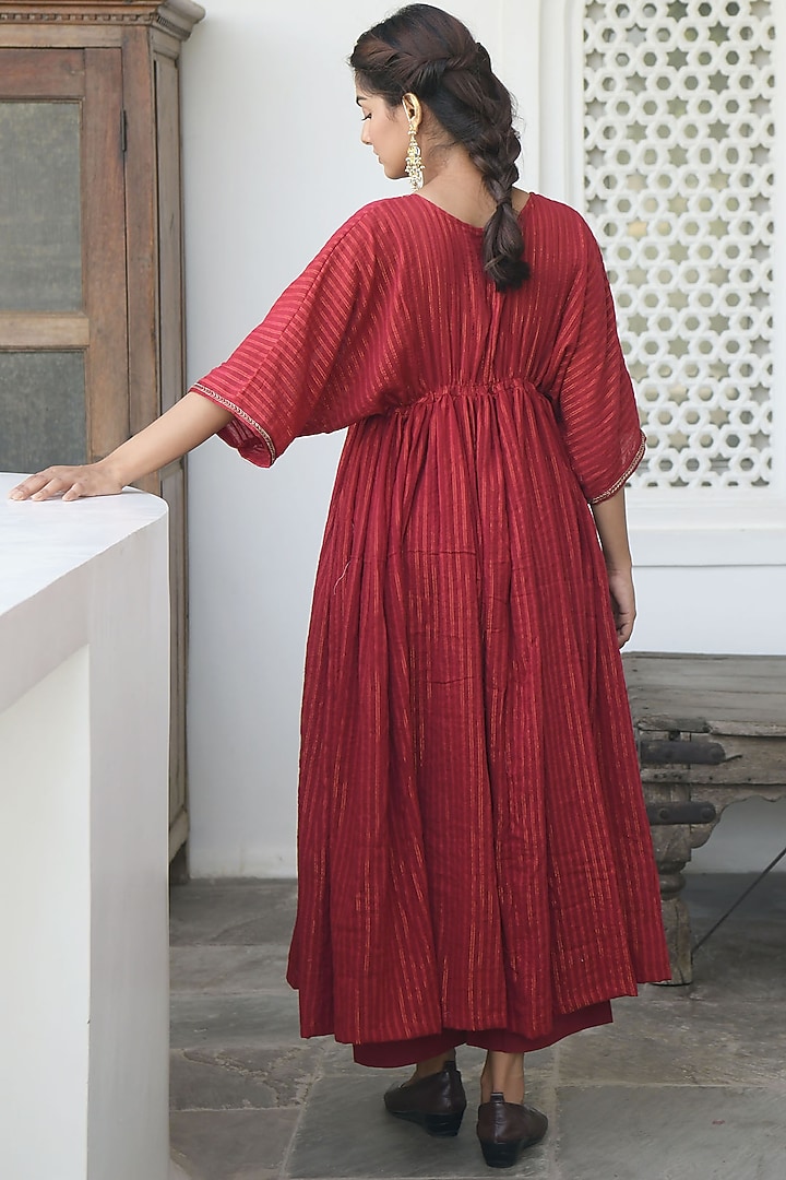Red Hand Embroidered Kaftan Set by TARO at Pernia's Pop Up Shop
