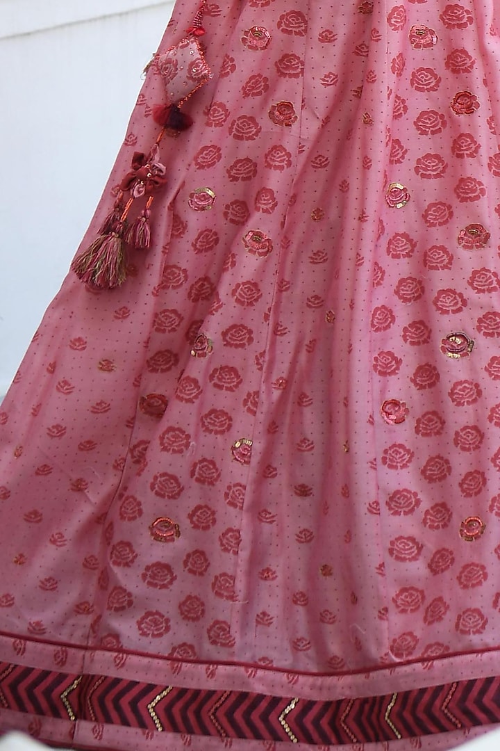 Pink Handwoven Printed Wedding Lehenga Set by TARO at Pernia's Pop Up Shop