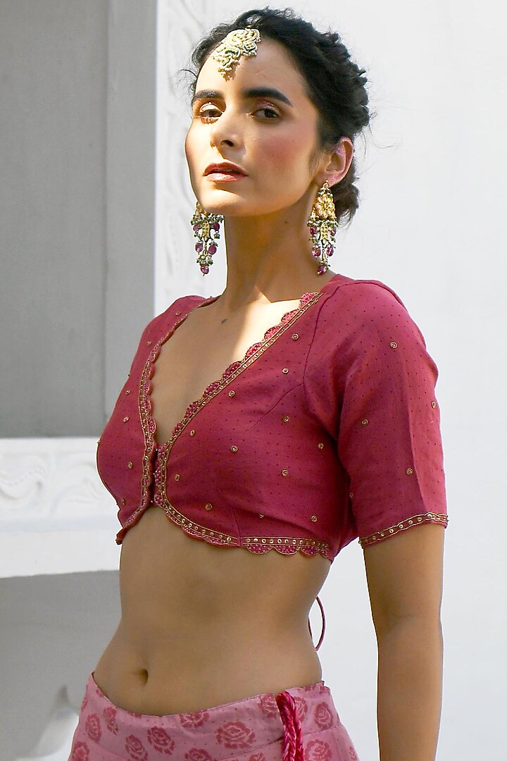 Pink Handwoven Printed Wedding Lehenga Set by TARO at Pernia's Pop Up Shop