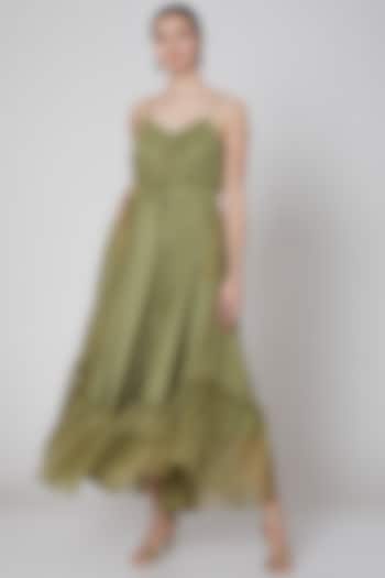 Olive Green Maxi Summer Dress With Belt by TARO at Pernia's Pop Up Shop