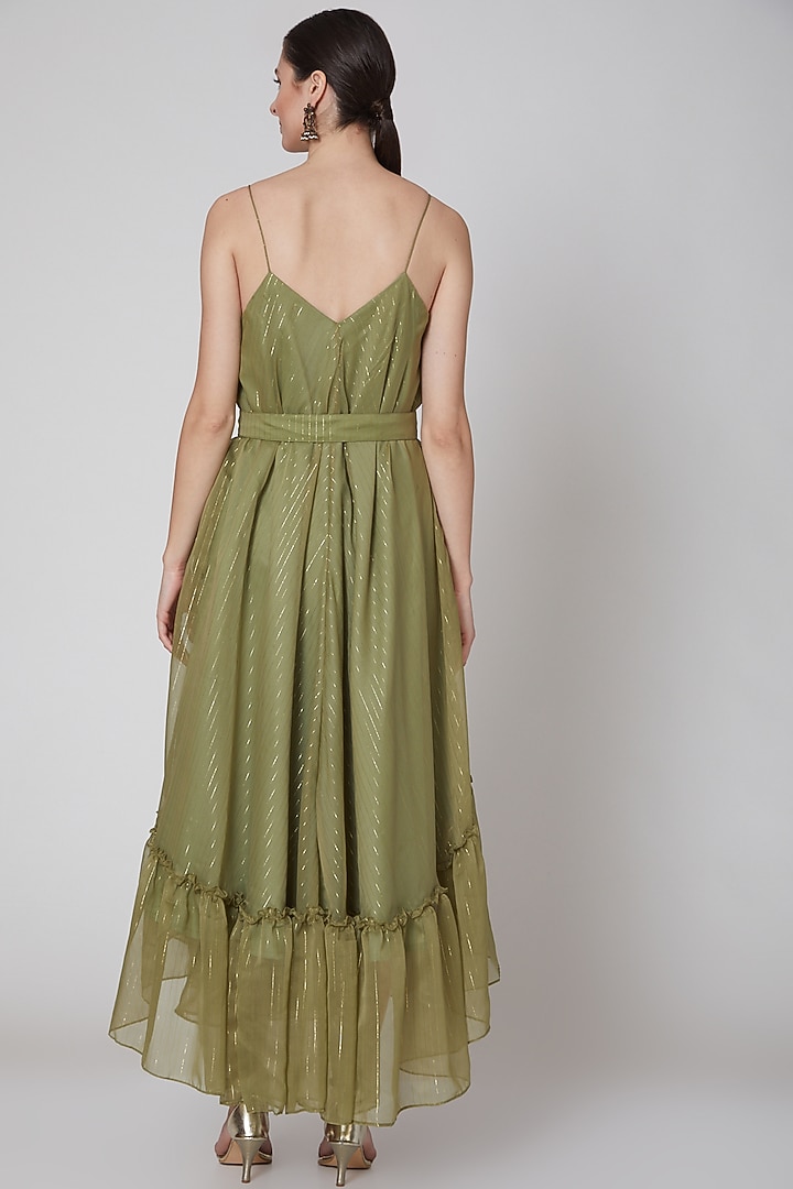 Olive Green Maxi Summer Dress With Belt by TARO at Pernia's Pop Up Shop