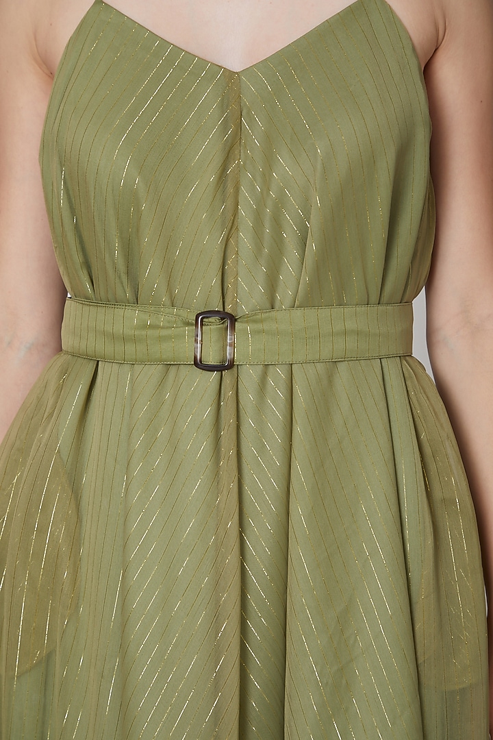 Olive Green Maxi Summer Dress With Belt by TARO at Pernia's Pop Up Shop