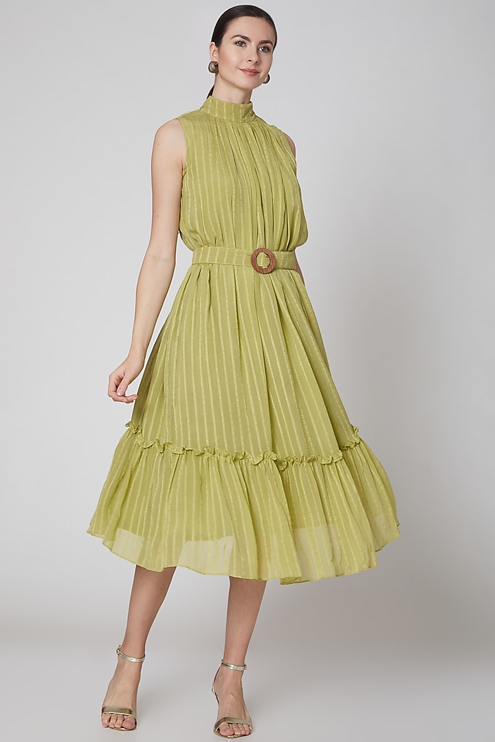 Lime A-Line Maxi Dress With Belt by TARO