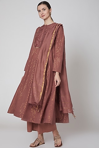 Copper Embroidered Kurta Set by TARO