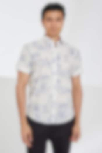 White Cambric Cotton Printed Shirt by Tarini Vij Men at Pernia's Pop Up Shop