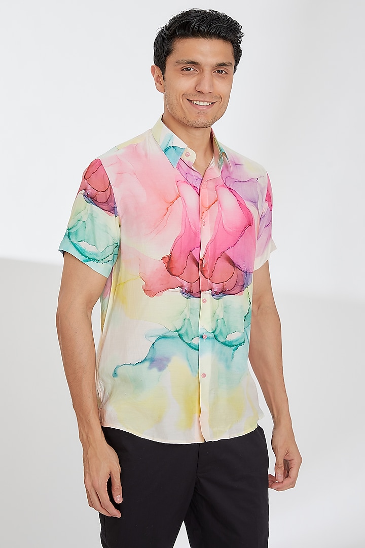 Multi-Colored Cotton Printed Shirt by Tarini Vij Men