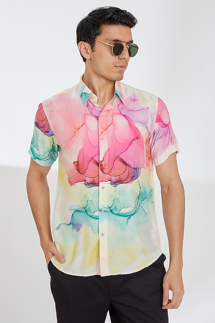 Multi-Colored Cotton Printed Summer Shirt by Tarini Vij Men at Pernia's Pop Up Shop