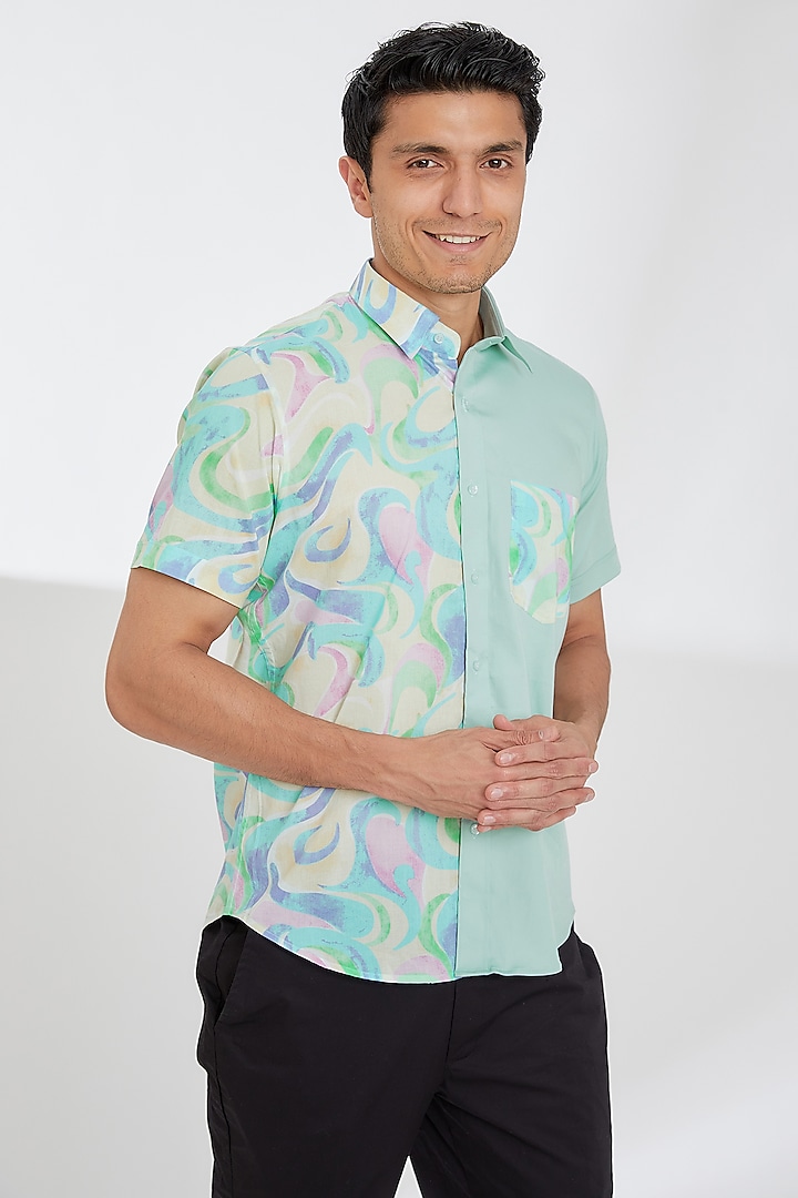 Multi-Colored Cotton Printed Shirt by Tarini Vij Men