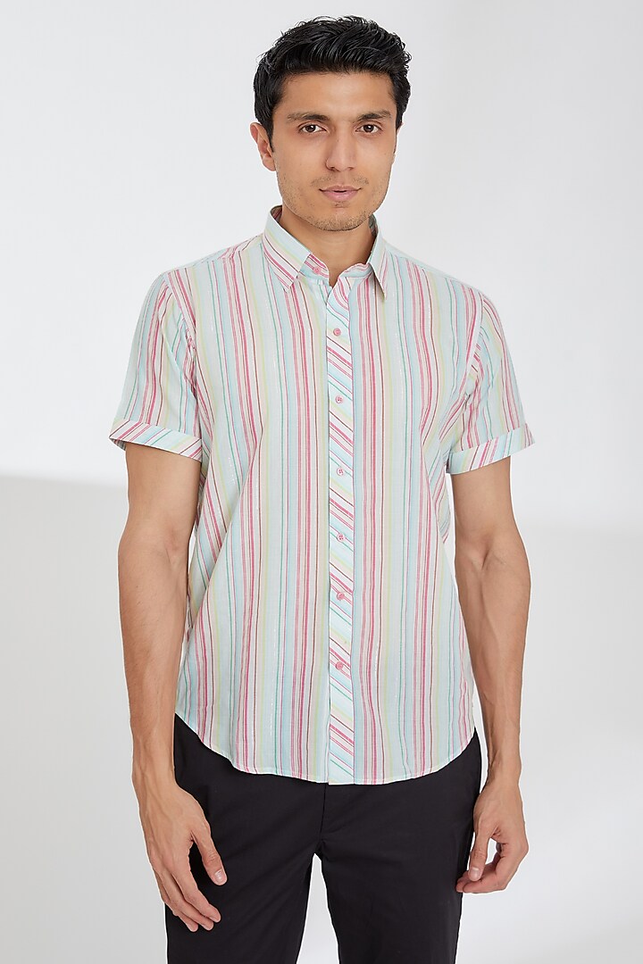 Multi-Colored Cotton Printed Shirt by Tarini Vij Men