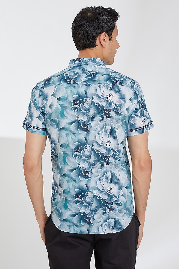 Blue Cotton Printed Summer Shirt by Tarini Vij Men at Pernia's Pop Up Shop