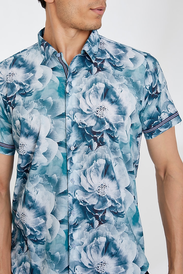 Blue Cotton Printed Summer Shirt by Tarini Vij Men at Pernia's Pop Up Shop
