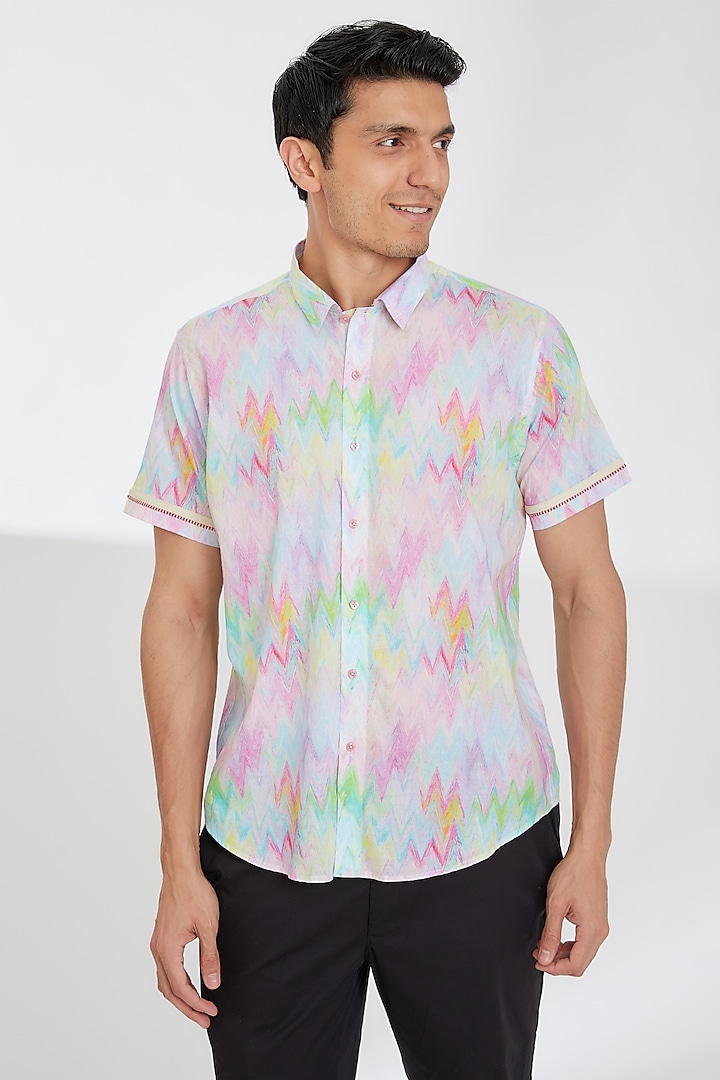 Multi-Colored Cotton Printed Shirt by Tarini Vij Men