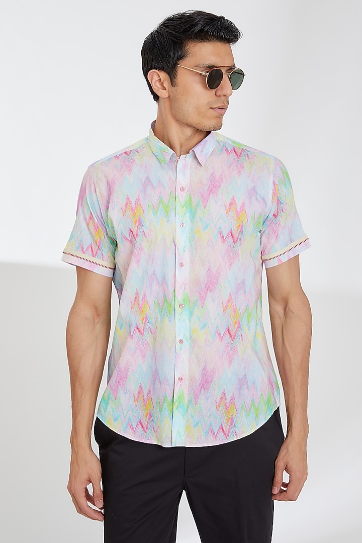 Multi-Colored Cotton Printed Summer Shirt by Tarini Vij Men at Pernia's Pop Up Shop