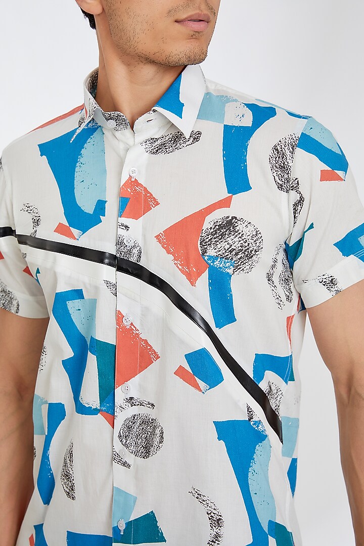 White Cotton Printed Summer Shirt by Tarini Vij Men at Pernia's Pop Up Shop