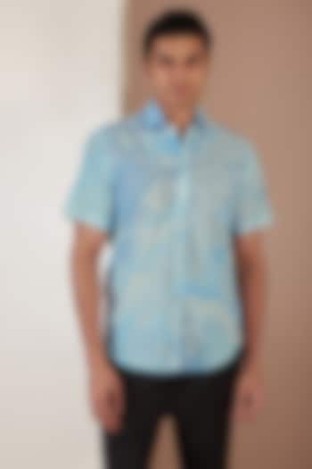 Blue Cotton Printed Summer party Shirt by Tarini Vij Men at Pernia's Pop Up Shop