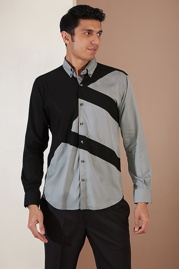 Grey Tenzo Color-Blocked Shirt by Tarini Vij Men