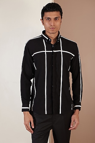 Black Crepe Shirt by Tarini Vij Men