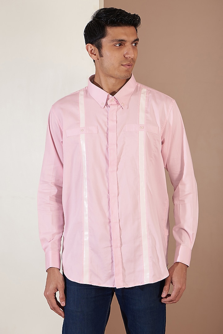 Light Pink Orient Satin Shirt by Tarini Vij Men