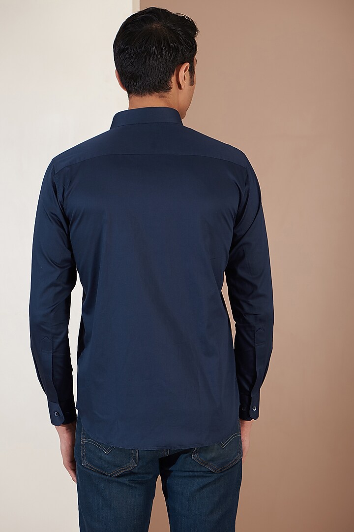 Blue Giza Cotton Embroidered Summer Shirt by Tarini Vij Men at Pernia's Pop Up Shop