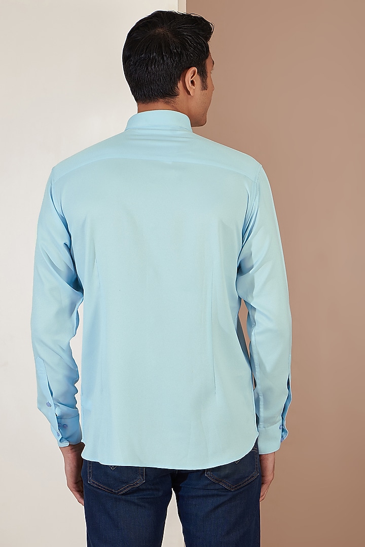 Light Blue Crepe Embroidered Party Wear Shirt by Tarini Vij Men at Pernia's Pop Up Shop
