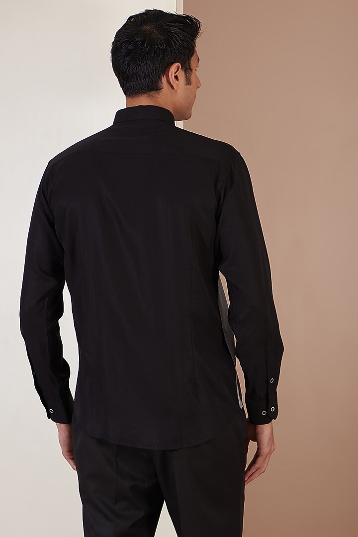 Grey & Black Tenzo Party Wear Shirt by Tarini Vij Men at Pernia's Pop Up Shop