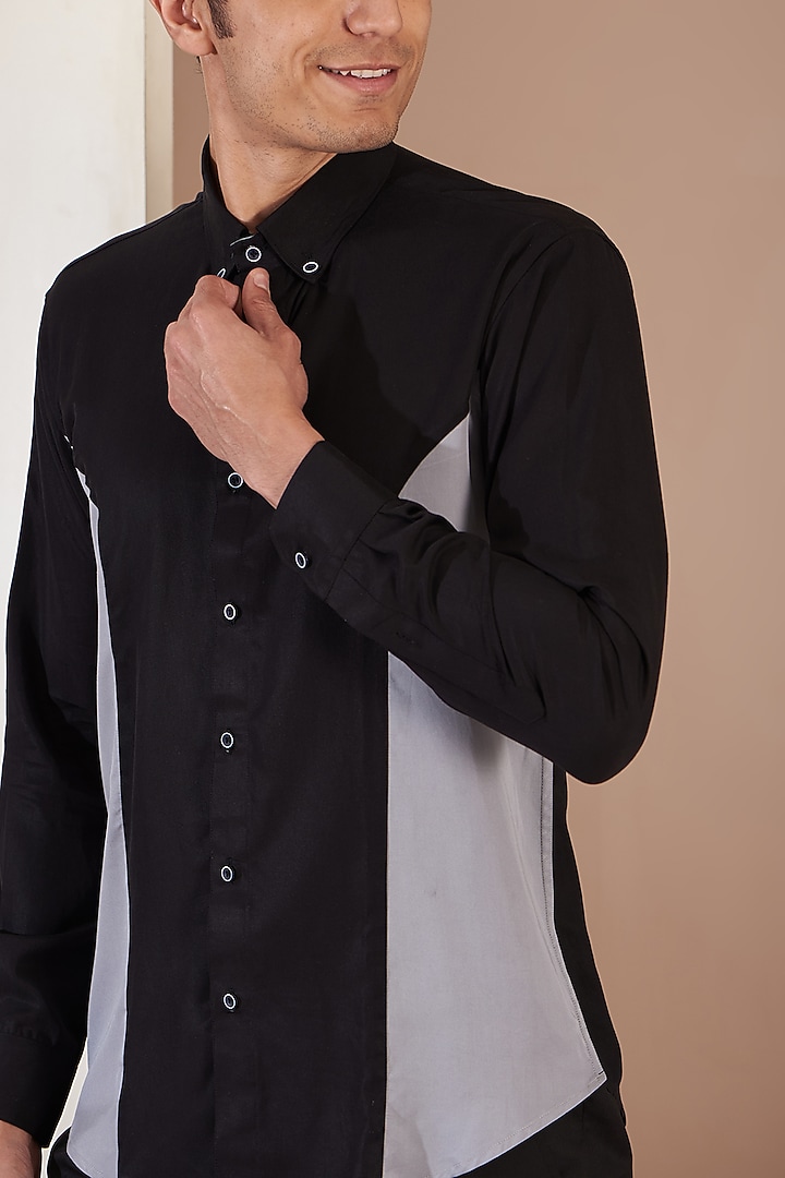 Grey & Black Tenzo Party Wear Shirt by Tarini Vij Men at Pernia's Pop Up Shop