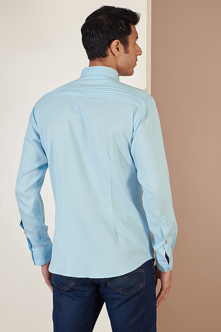 Light Blue Crepe Embroidered Party Wear Shirt by Tarini Vij Men at Pernia's Pop Up Shop