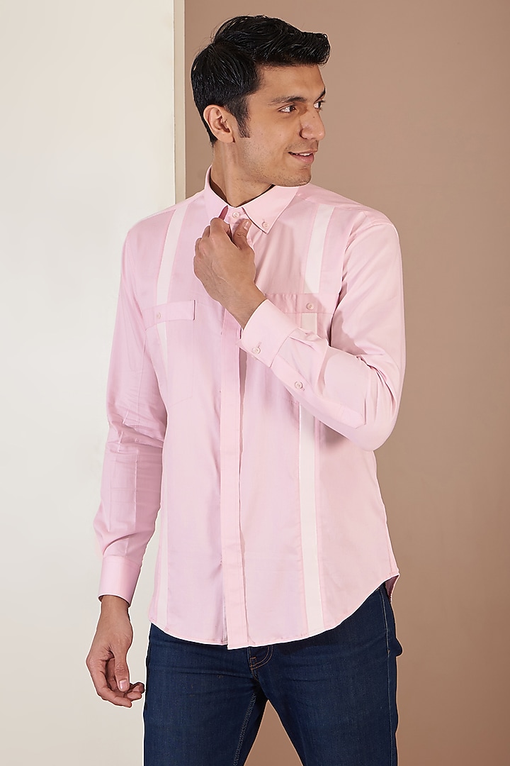 Light Pink Orient Satin Shirt by Tarini Vij Men