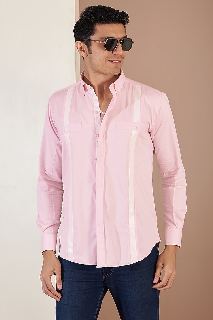 Light Pink Orient Satin Summer Shirt by Tarini Vij Men at Pernia's Pop Up Shop