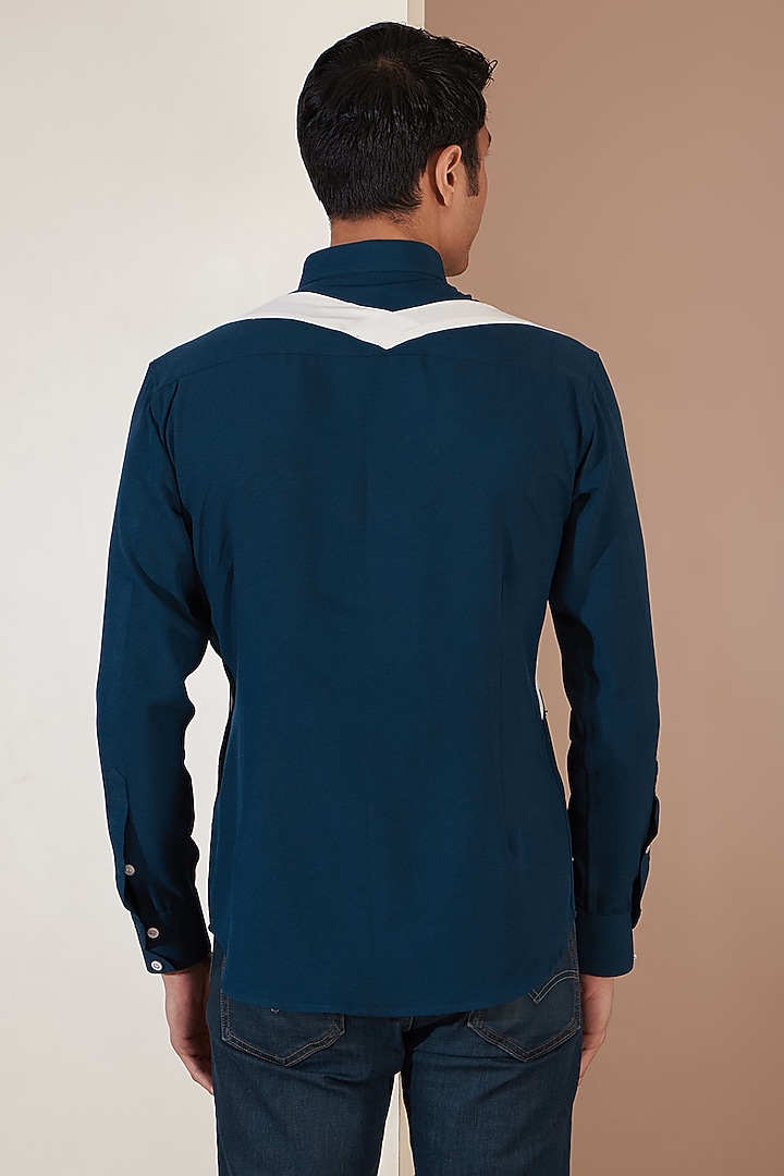 Navy Blue Crepe Party Wear Shirt by Tarini Vij Men at Pernia's Pop Up Shop