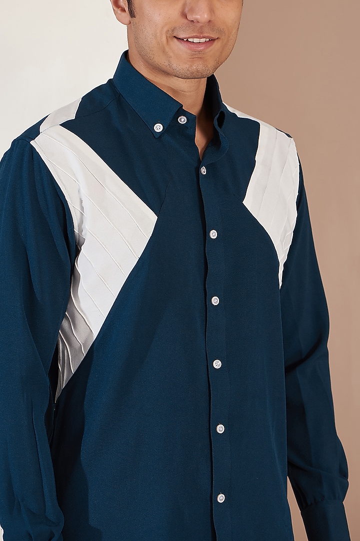 Navy Blue Crepe Party Wear Shirt by Tarini Vij Men at Pernia's Pop Up Shop