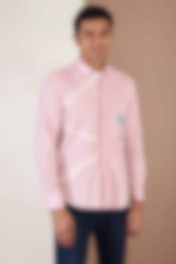 Light Pink Orient Satin Embroiered Shirt by Tarini Vij Men
