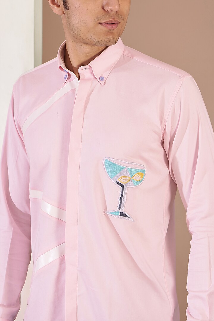 Light Pink Orient Satin Embroiered Party Wear Shirt by Tarini Vij Men at Pernia's Pop Up Shop