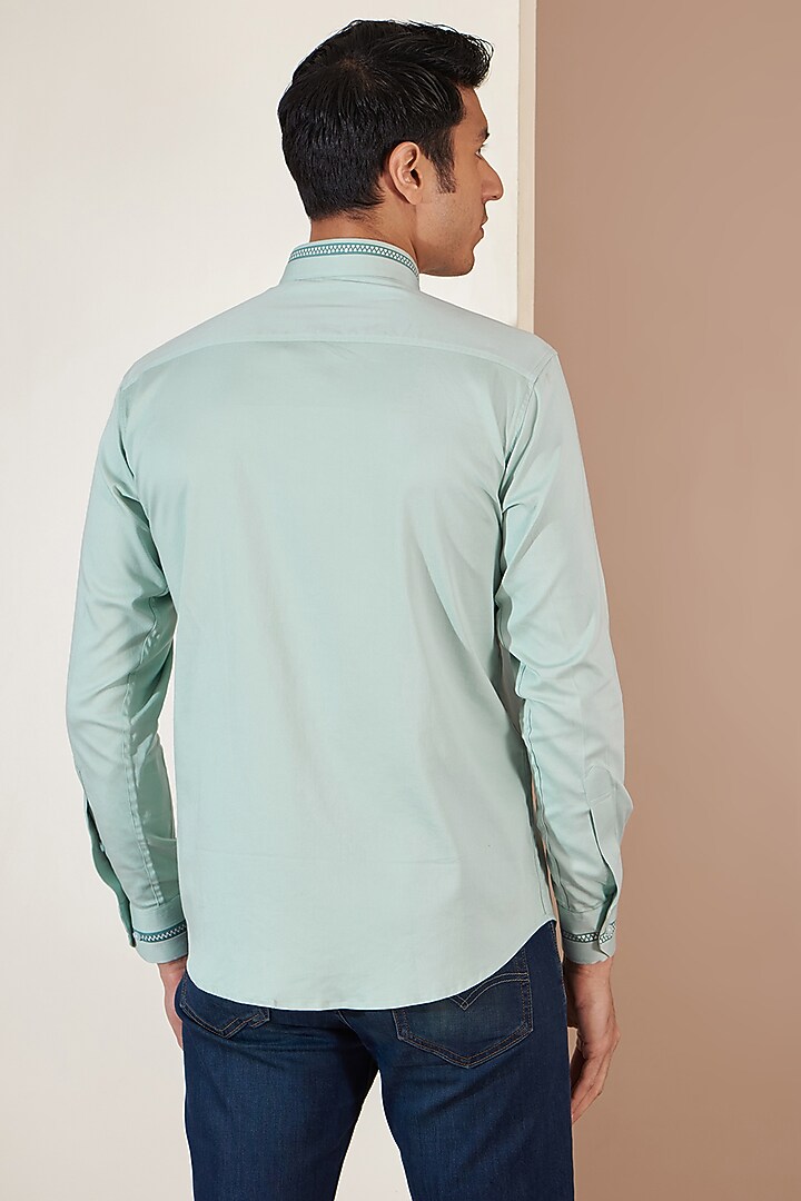 Turquoise Orient Stain Embroidered Summer Shirt by Tarini Vij Men at Pernia's Pop Up Shop