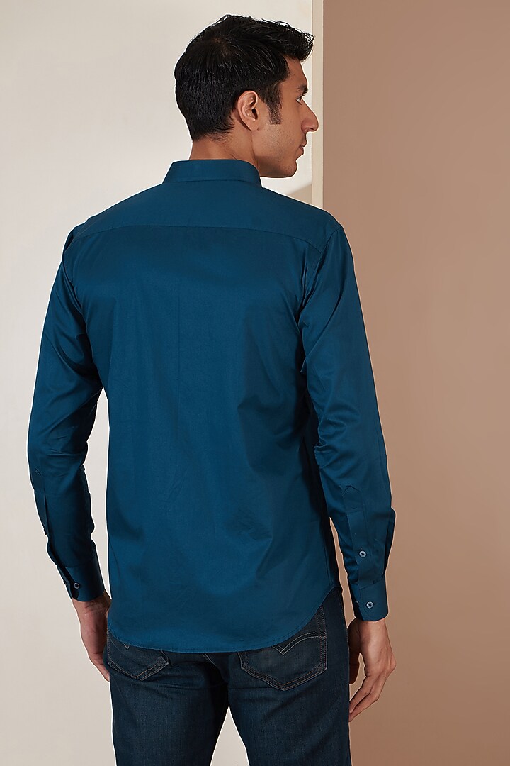 Royal Blue Giza Cotton Embroidered Summer Shirt by Tarini Vij Men at Pernia's Pop Up Shop