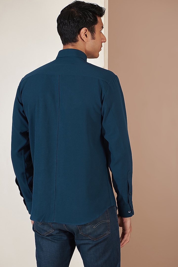 Blue Crpe Embroidered Party Wear Shirt by Tarini Vij Men at Pernia's Pop Up Shop