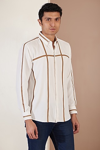 White Crepe Shirt by Tarini Vij Men