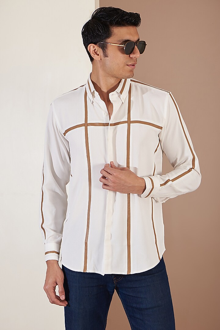 White Crepe Party Wear Shirt by Tarini Vij Men at Pernia's Pop Up Shop