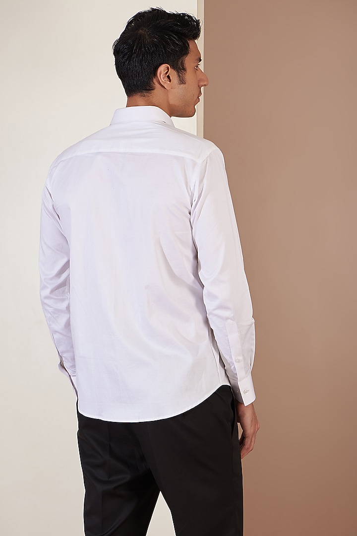 White Giza Cotton Embroidered Summer Shirt by Tarini Vij Men at Pernia's Pop Up Shop