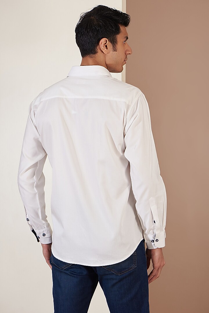 White Giza Cotton Embroidered Party Wear Shirt by Tarini Vij Men at Pernia's Pop Up Shop